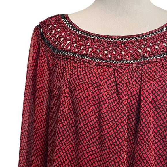 Coldwater Creek Celebration Blouse Womens XL Red & Black Checked Print Flowy Top - Picture 1 of 7